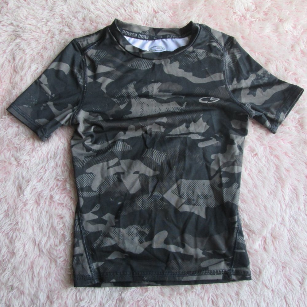 Black and gray Short Sleeve exercise shirt.